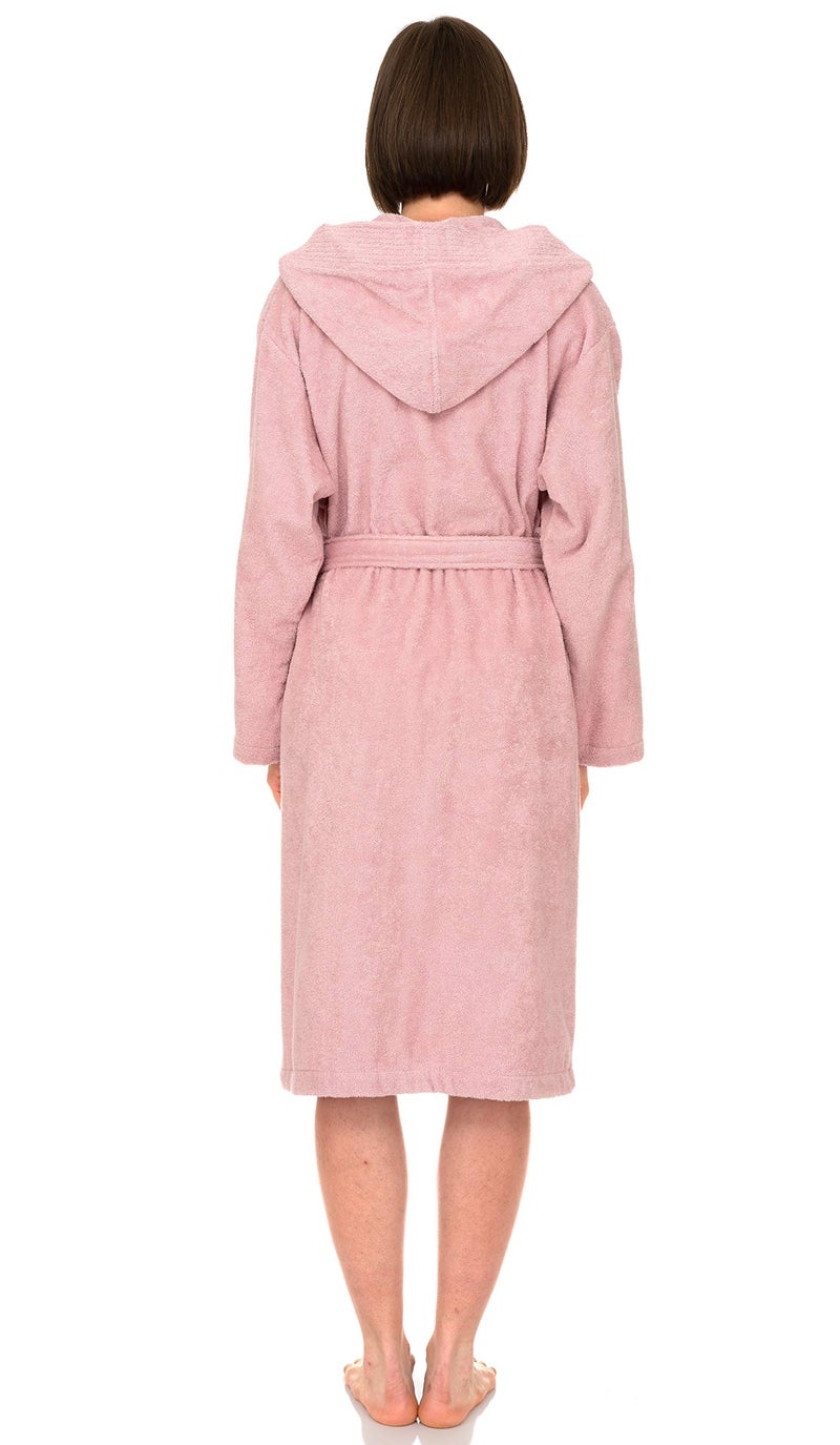 TowelSelections Womens Hooded Robe Cotton Soft Towel Bathrobe Terry Cloth Shower Bath Robes for Women Medium Coral Blush - Image 2